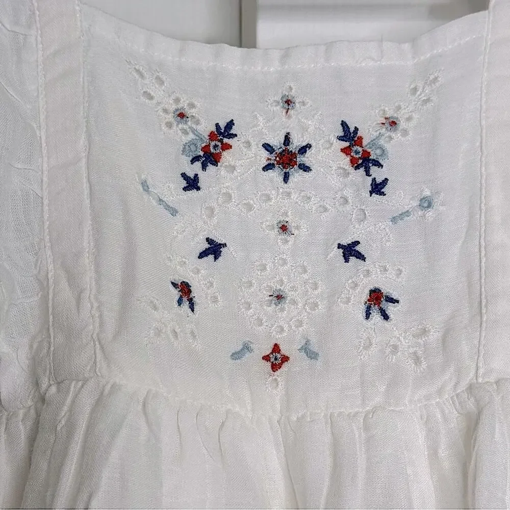 Old Navy White Floral Embroidered Kids Dress Ruffled Cotton Blend Sleeveless 5T